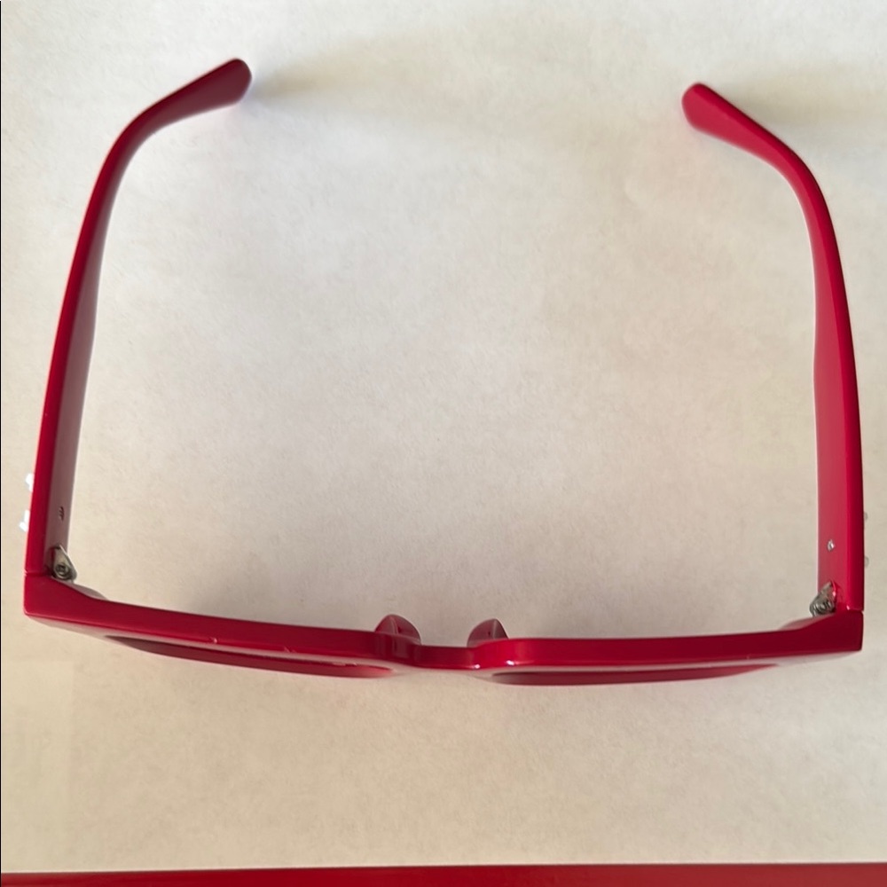 Bold Red Rectangular Sunglasses With Dark Lenses - image 6